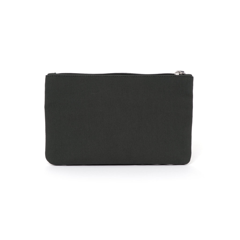 Grey canvas travel wallet.