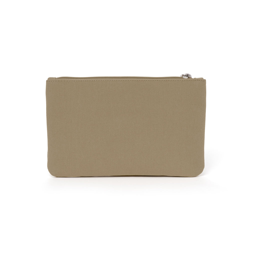 Khaki canvas travel wallet.