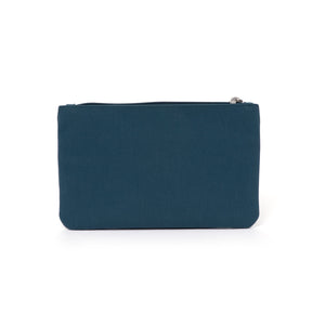 Blue canvas travel wallet.