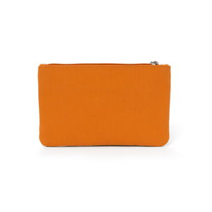Orange canvas travel wallet.