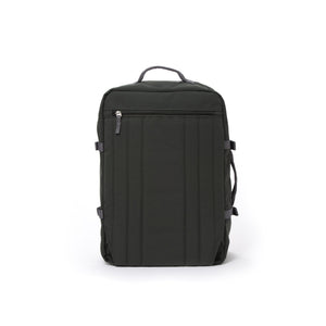 Grey travel backpack with hidden shoulder straps.